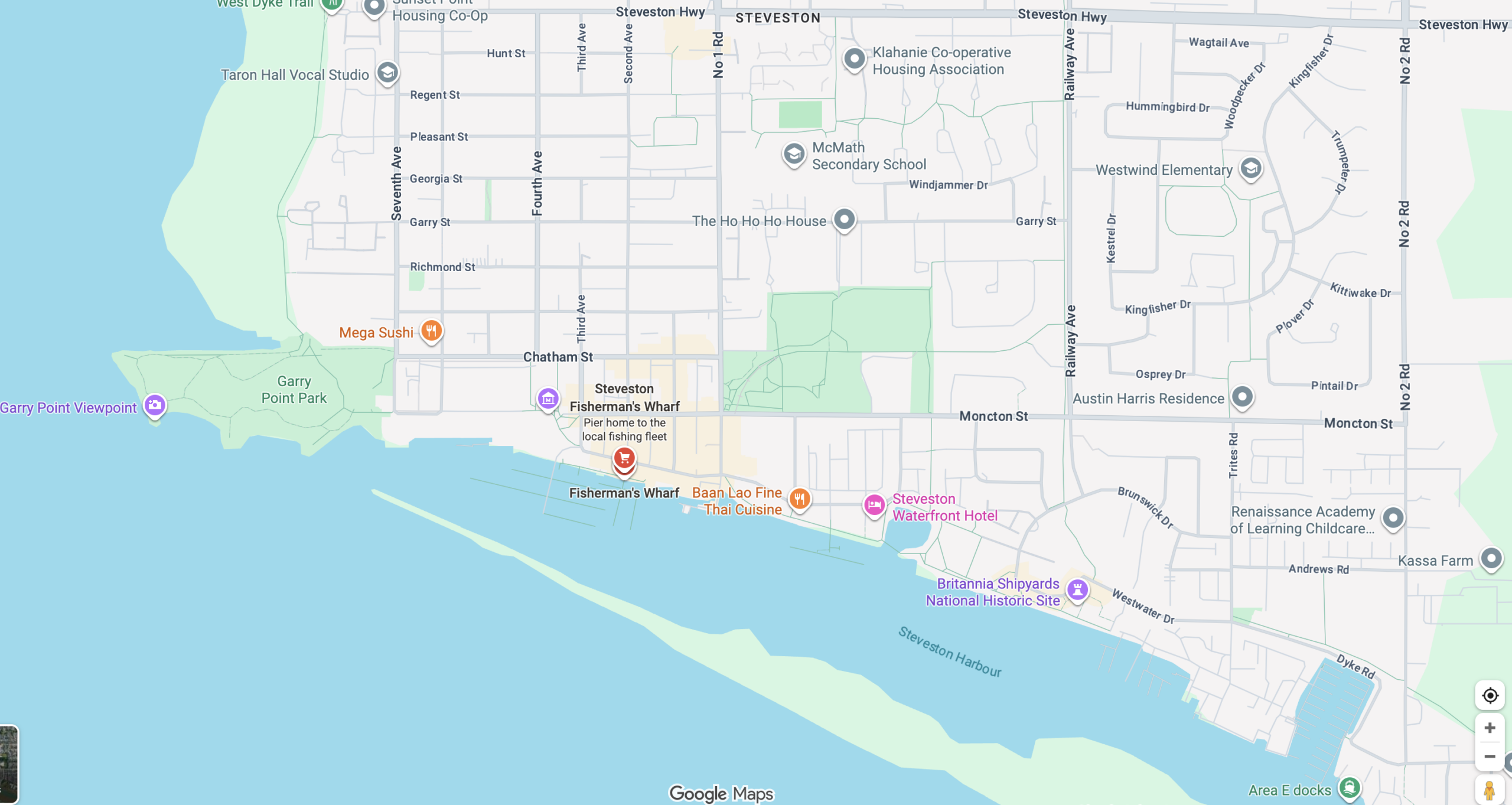 map of fisherman's wharf in Richmond, BC